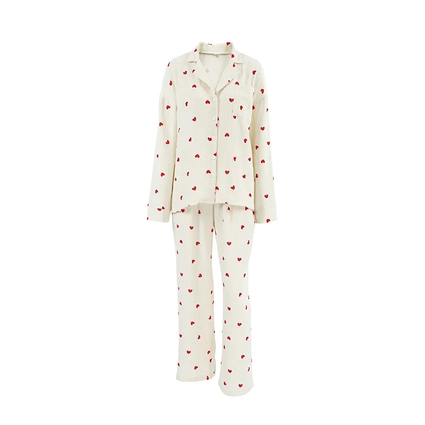 Summer Love Heart Print Cotton 2-Piece Pajama Set