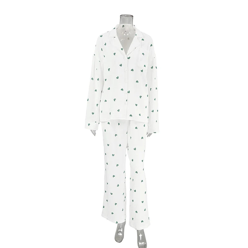 Summer Love Heart Print Cotton 2-Piece Pajama Set