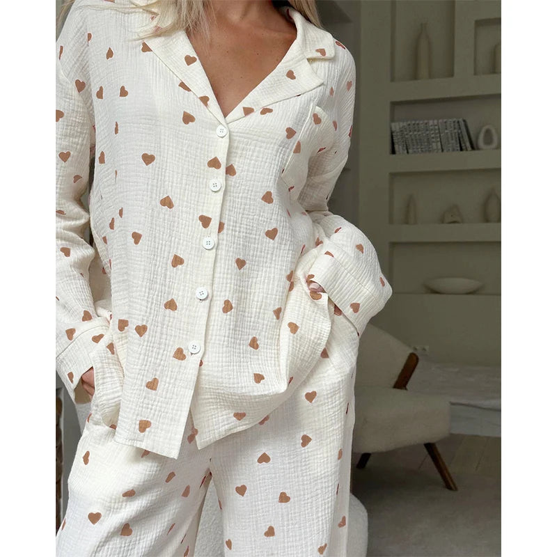 Summer Love Heart Print Cotton 2-Piece Pajama Set