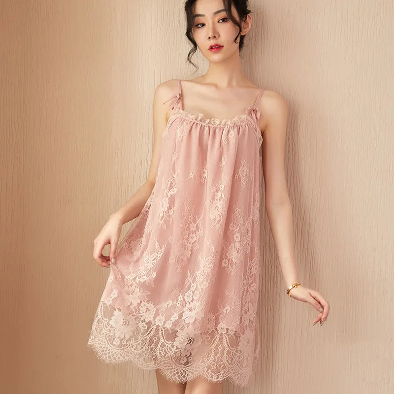 Spring Summer Sleeveless Transparent Pajama Dress