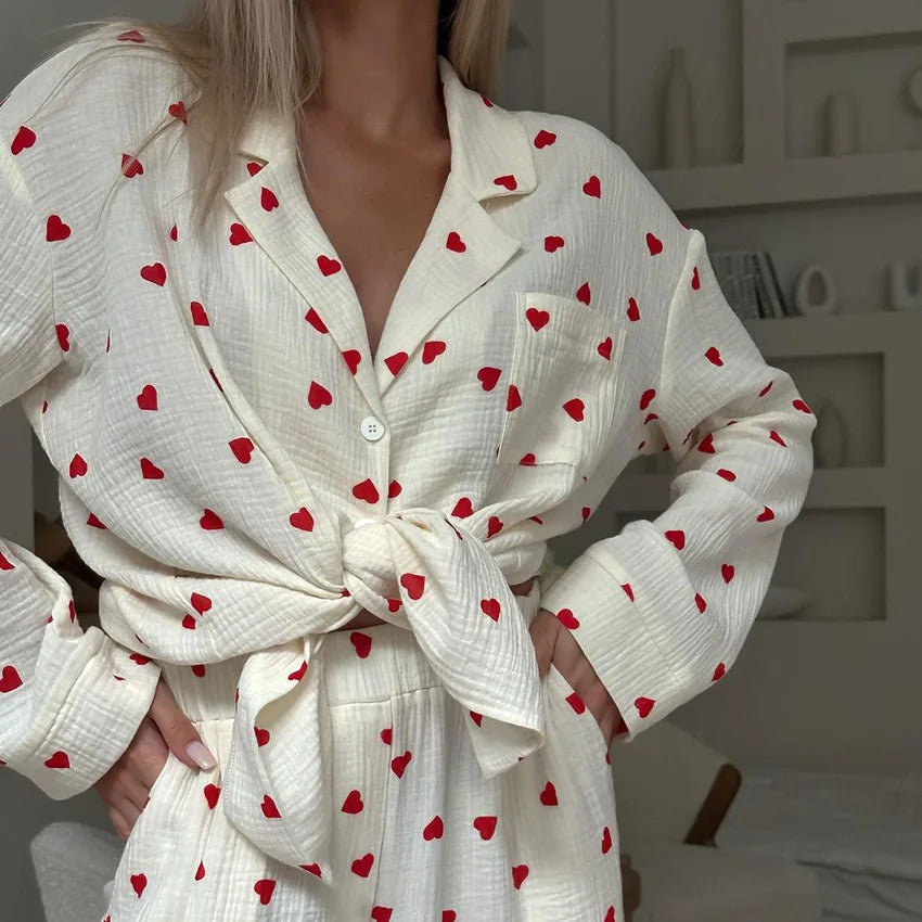 Summer Love Heart Print Cotton 2-Piece Pajama Set