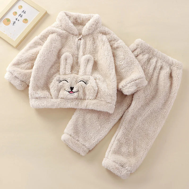 Children's Pajama Set Cute Little Bear Little Rabbit Flannel Home Clothes New Autumn